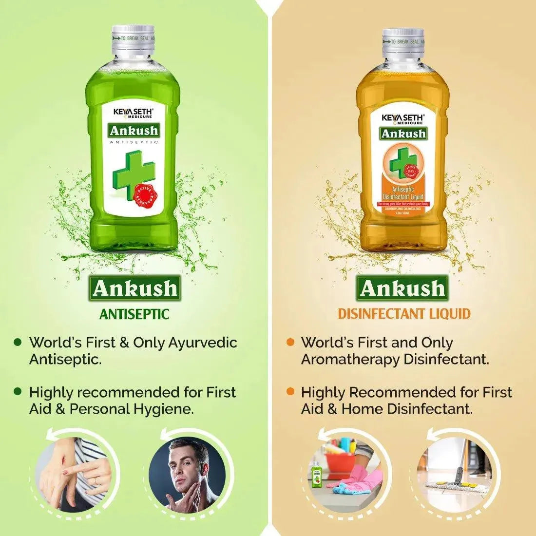Ankush Ayurvedic Antiseptic Liquid, No Burning Sensation for First Aid & Personal Hygiene, Enriched with Neem, Tulsi, Lavender & Rose Essential Oil 100ml