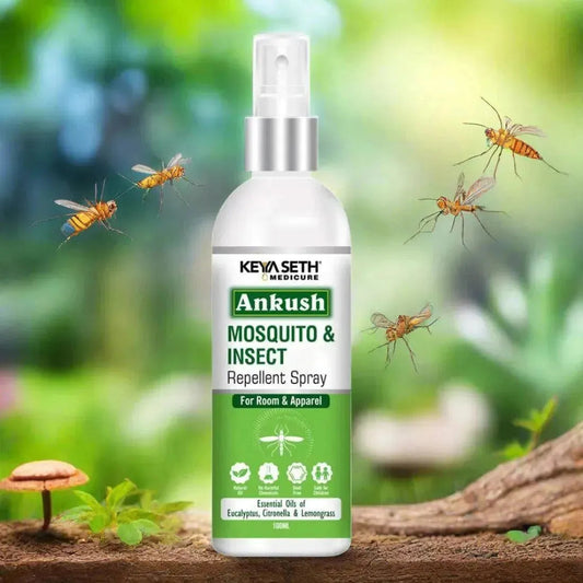 Ankush Mosquito & Insect Repellent Spray for Room & Apparel with Citronella, Lemongrass & Eucalyptus Oil Non-Toxic & No DEET Formula -Safe for kids 100g