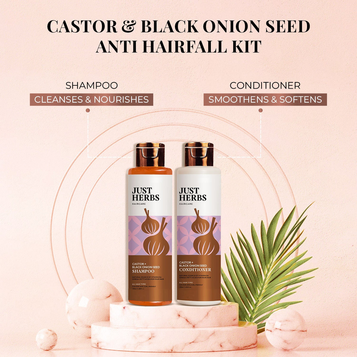 Just Herbs アンチヘアフォールキット キャスター＆ブラックオニオンシード シャンプーとコンディショナー各100mlの2本キット
