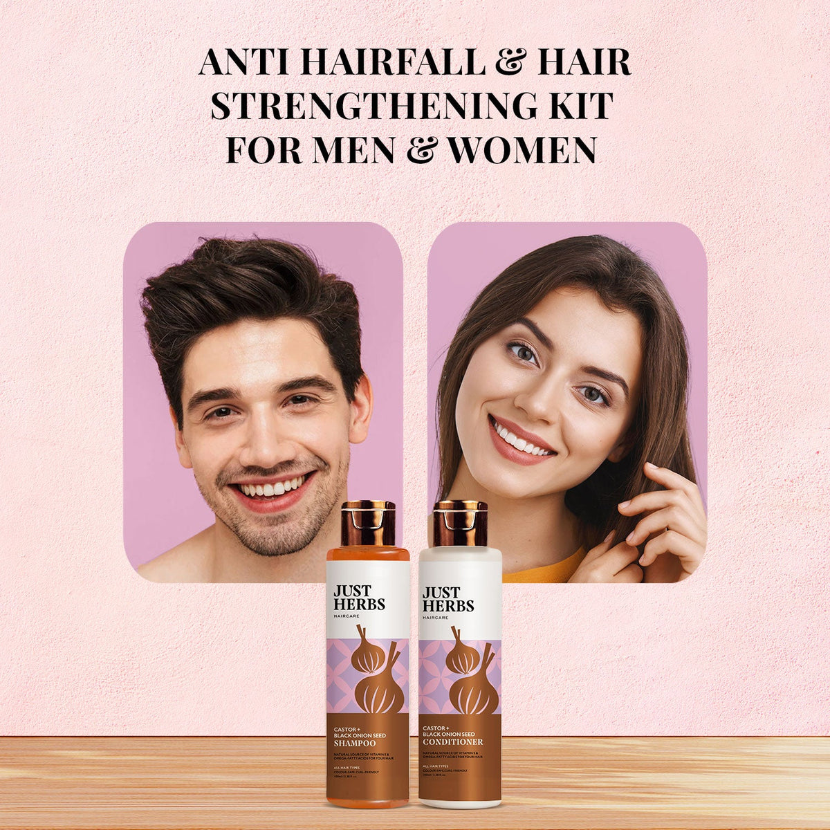 Just Herbs アンチヘアフォールキット キャスター＆ブラックオニオンシード シャンプーとコンディショナー各100mlの2本キット