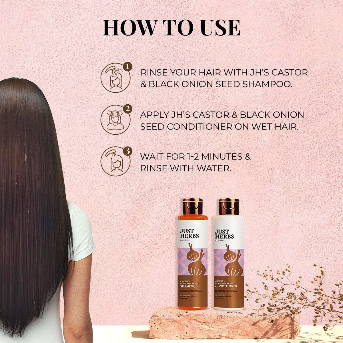 Just Herbs アンチヘアフォールキット キャスター＆ブラックオニオンシード シャンプーとコンディショナー各100mlの2本キット
