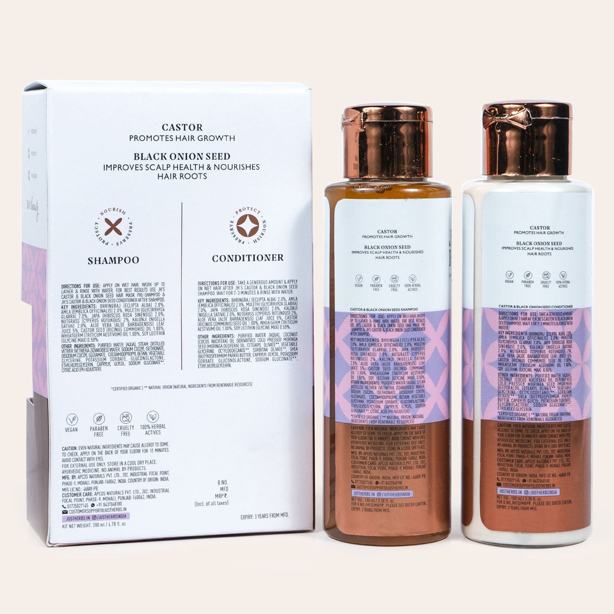 Just Herbs アンチヘアフォールキット キャスター＆ブラックオニオンシード シャンプーとコンディショナー各100mlの2本キット