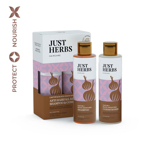 Just Herbs アンチヘアフォールキット キャスター＆ブラックオニオンシード シャンプーとコンディショナー各100mlの2本キット