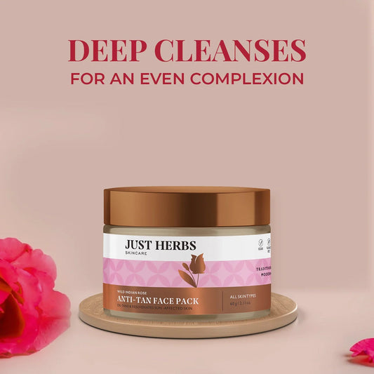 Just Herbs アンチタン フェイスパック ワイルドインディアンローズ 60g のジャー