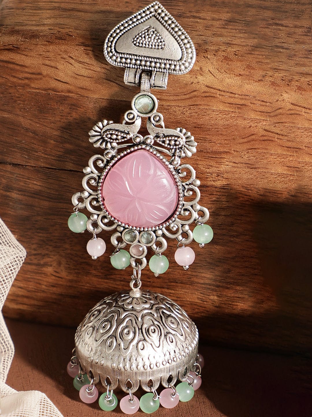 Festive Pastel Bloom Oxidised Jhumka Earrings Silver