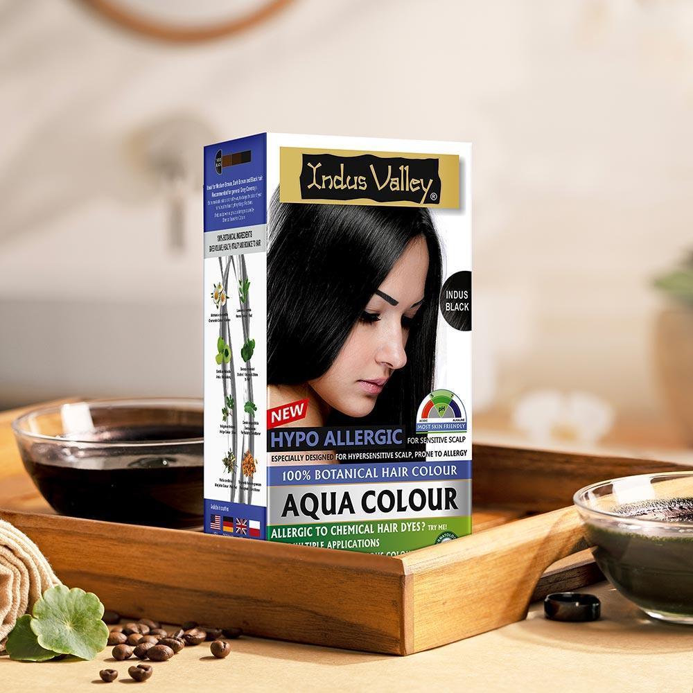 【Indus Valley】 Aqua Colour With Colour Protective Conditioning Shampoo and Hair Ultima Spa Combo - 405ml + 200gm Black