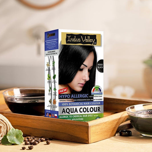 【Indus Valley】 Aqua Colour With Colour Protective Conditioning Shampoo and Hair Ultima Spa Combo - 405ml + 200gm Black