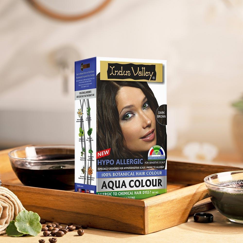 【Indus Valley】 Aqua Colour With Colour Protective Conditioning Shampoo and Hair Ultima Spa Combo - 405ml + 200gm Dark Brown