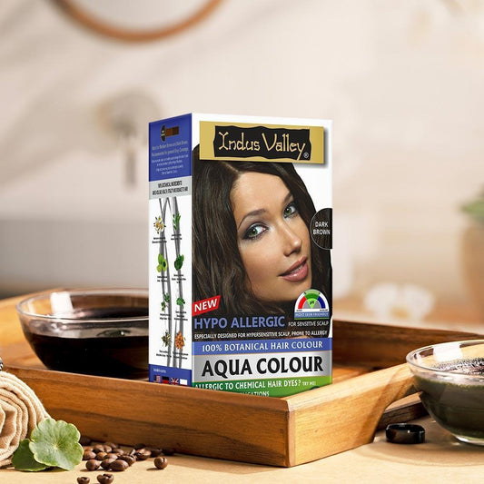 【Indus Valley】 Aqua Colour With Colour Protective Conditioning Shampoo and Hair Ultima Spa Combo - 405ml + 200gm Dark Brown