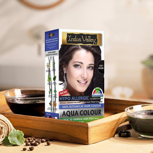 【Indus Valley】 Aqua Colour With Colour Protective Conditioning Shampoo and Hair Ultima Spa Combo - 405ml + 200gm Light Brown