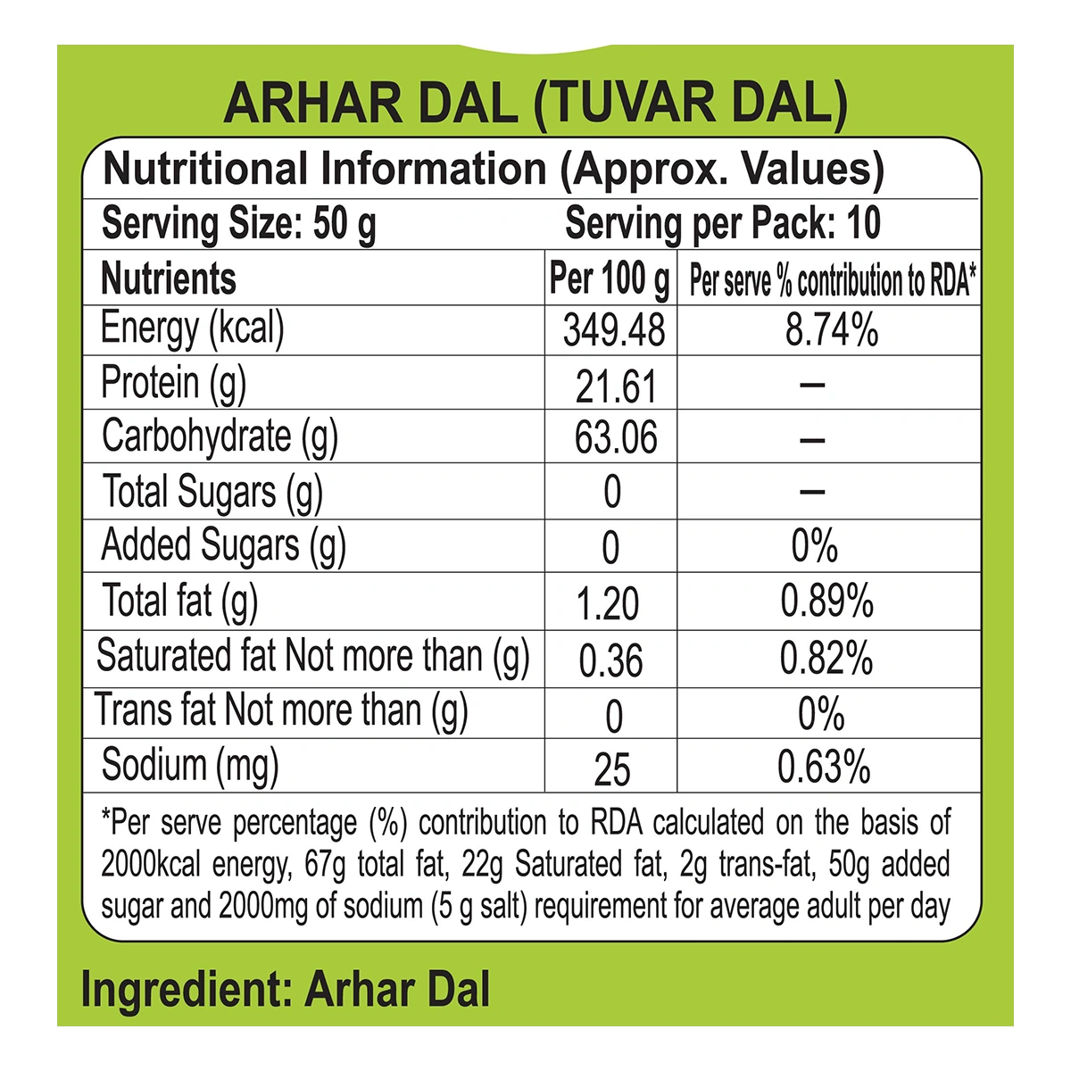 Patanjali Unpolished Arhar Dal (Tuvar Dal) 500g