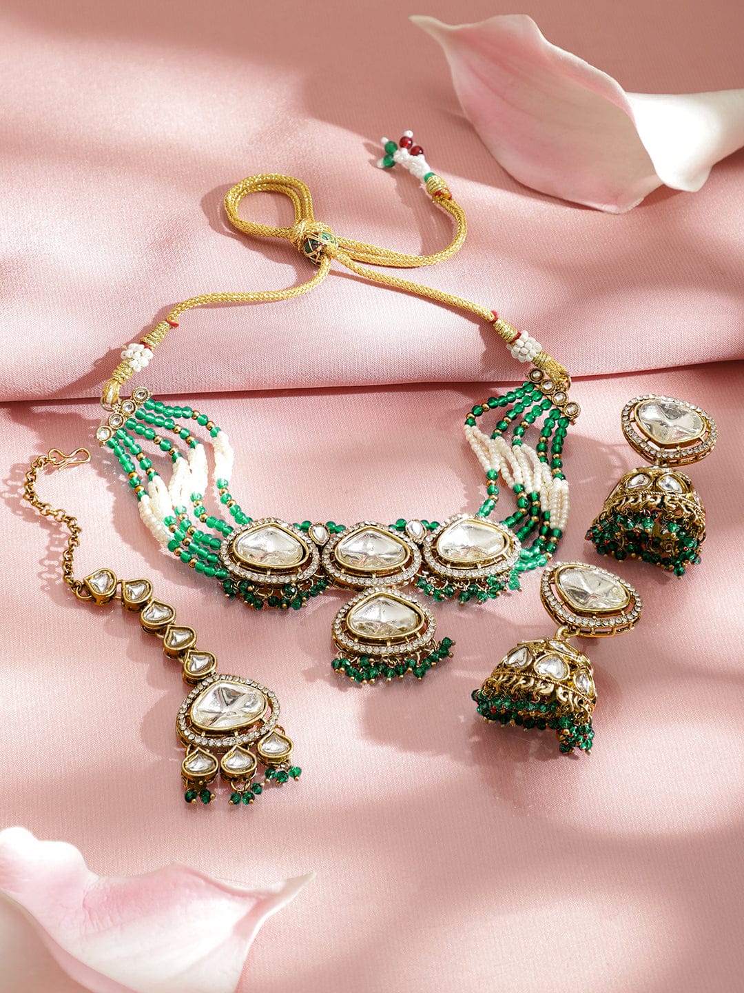Artisanal Green & Polki Kundan Necklace Set フリーサイズ