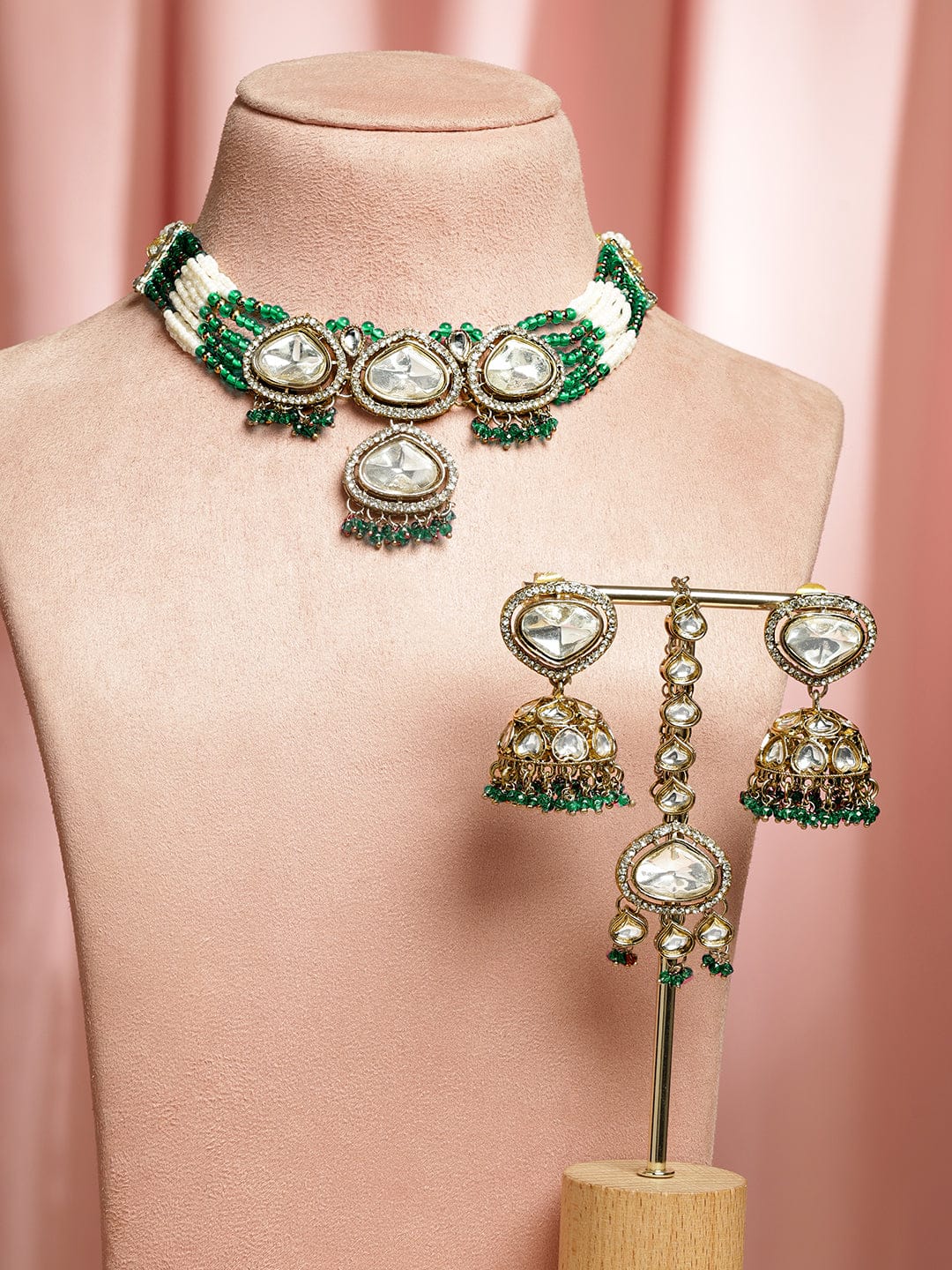 Artisanal Green & Polki Kundan Necklace Set フリーサイズ