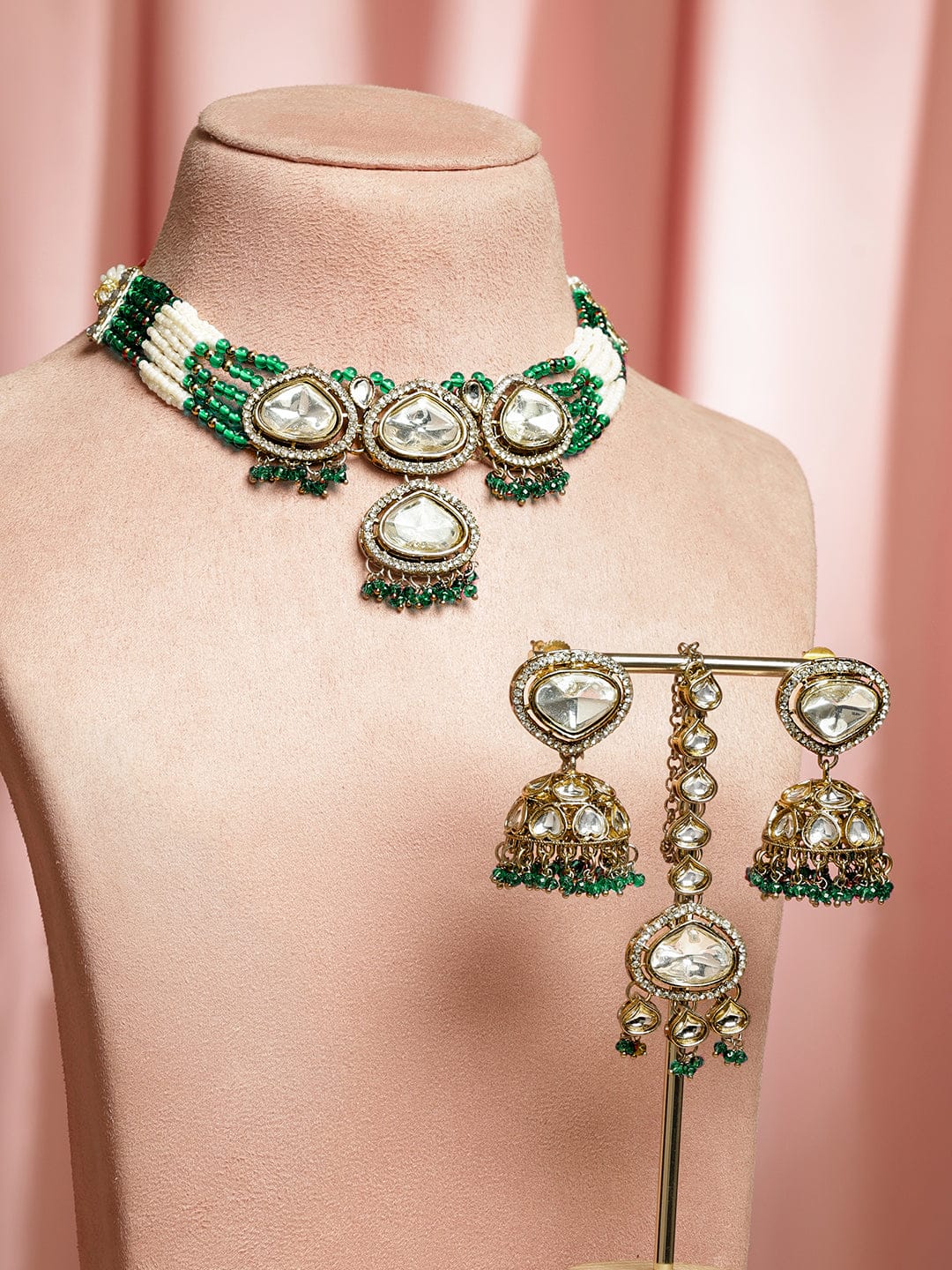 Artisanal Green & Polki Kundan Necklace Set フリーサイズ