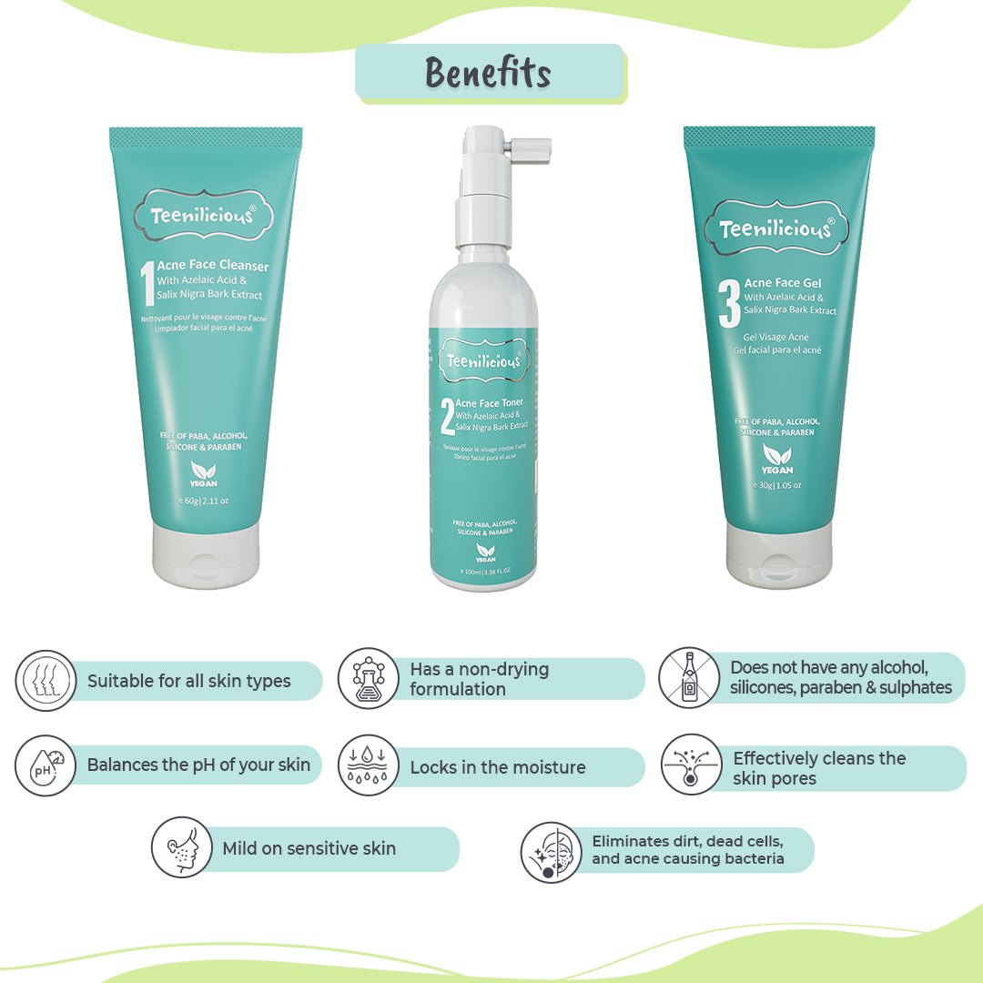 Teenilicious Azelaic Acid Acne Care Kit 190g - Acne Treatment For Dry & Sensitive Skin 190g