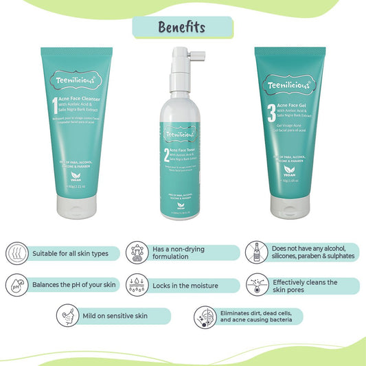 Teenilicious Azelaic Acid Acne Care Kit 190g - Acne Treatment For Dry & Sensitive Skin 190g