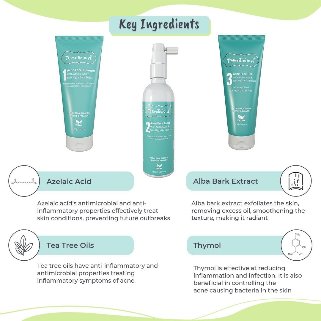 Teenilicious Azelaic Acid Acne Care Kit 190g - Acne Treatment For Dry & Sensitive Skin 190g