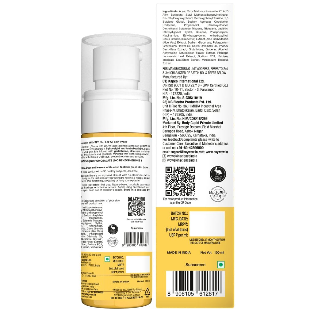 SPF 55 PA++++ Sunscreen Gel Broad-Spectrum & Hydration Protection 50 ML