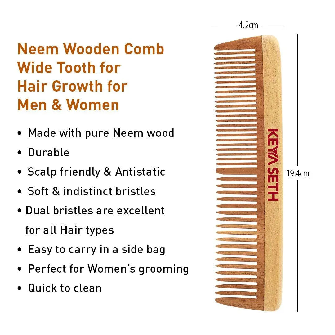 Handmade Neem Wooden Comb for Women: Detangles, Controls Frizz, Anti-Static, Promotes Hair Growth, Suitable for All Hair Types Dual & Wide Tooth with Handle Combo 100g