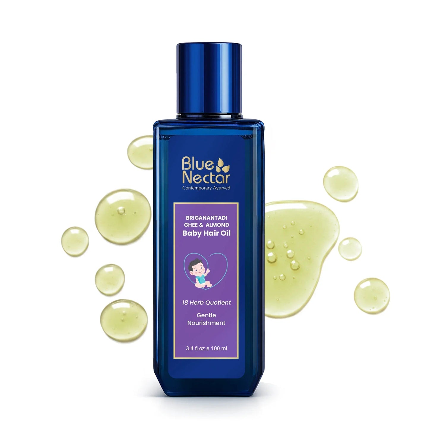 【Blue Nectar】 Baby Hair Oil with Ghee for Nourishment and Baby Hair Growth(18 Herbs)｜ベビーヘアオイル ギー配合｜100ml