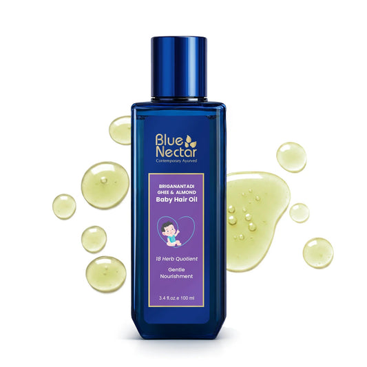 【Blue Nectar】 Baby Hair Oil with Ghee for Nourishment and Baby Hair Growth(18 Herbs)｜ベビーヘアオイル ギー配合｜100ml