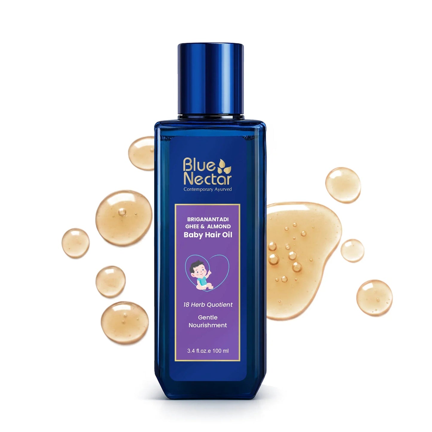 【Blue Nectar】 Shubhr Baby Massage Oil with Natural Ghee and Almond for Growth & Nourishment (13 Herbs)｜シュブル ベビーマッサージオイル 天然ギー&アーモンド配合 成長&栄養（13種ハーブ）｜200ml