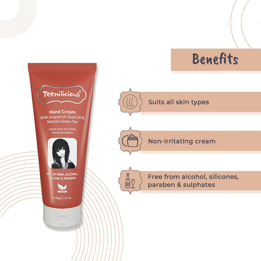 Teenilicious Hand Cream For Dry Hands With Grapefruit seed Oil & Matcha Green Tea