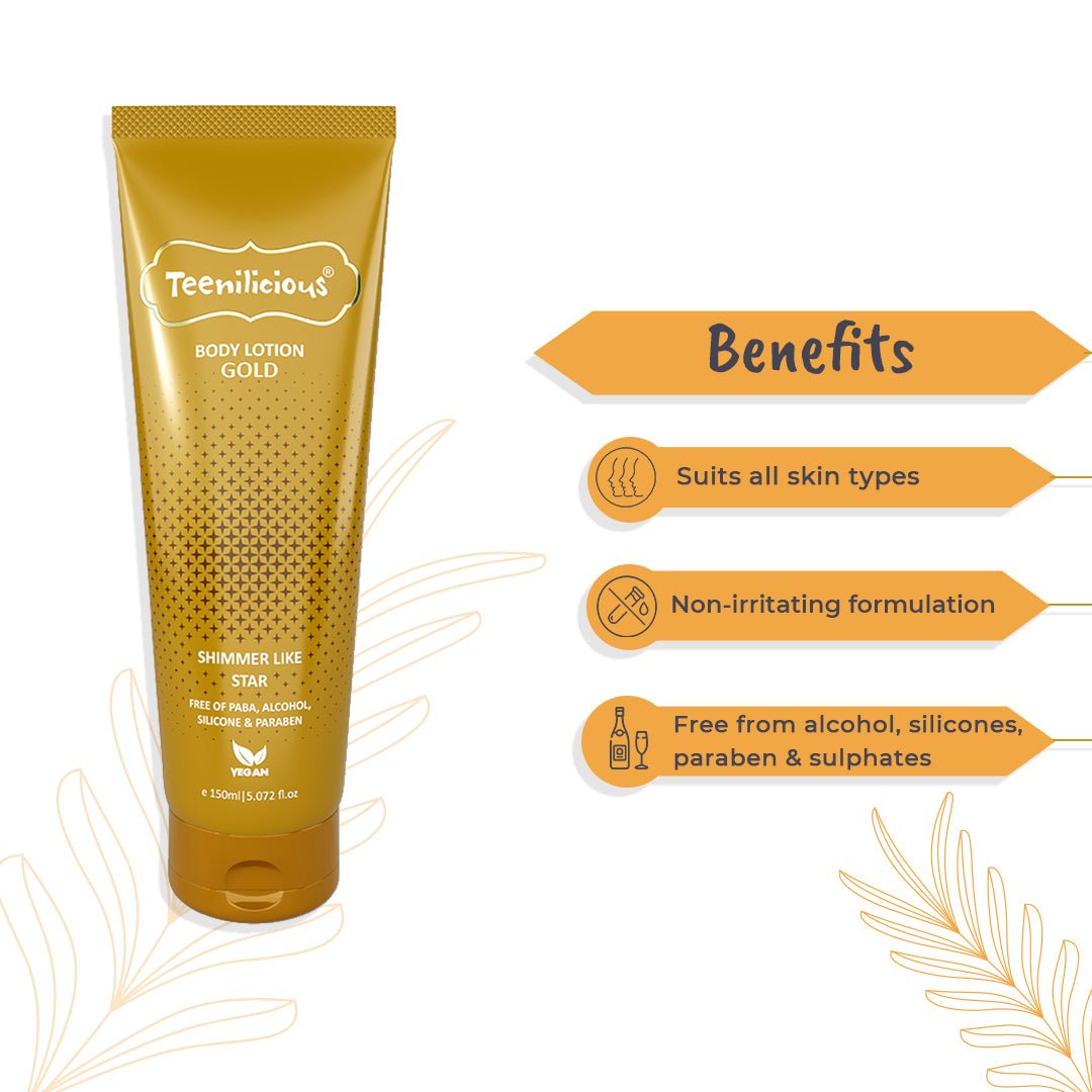 Teenilicious Body Lotion Gold Sparkle - Skin Shine Lotion To Add Natural Shimmer