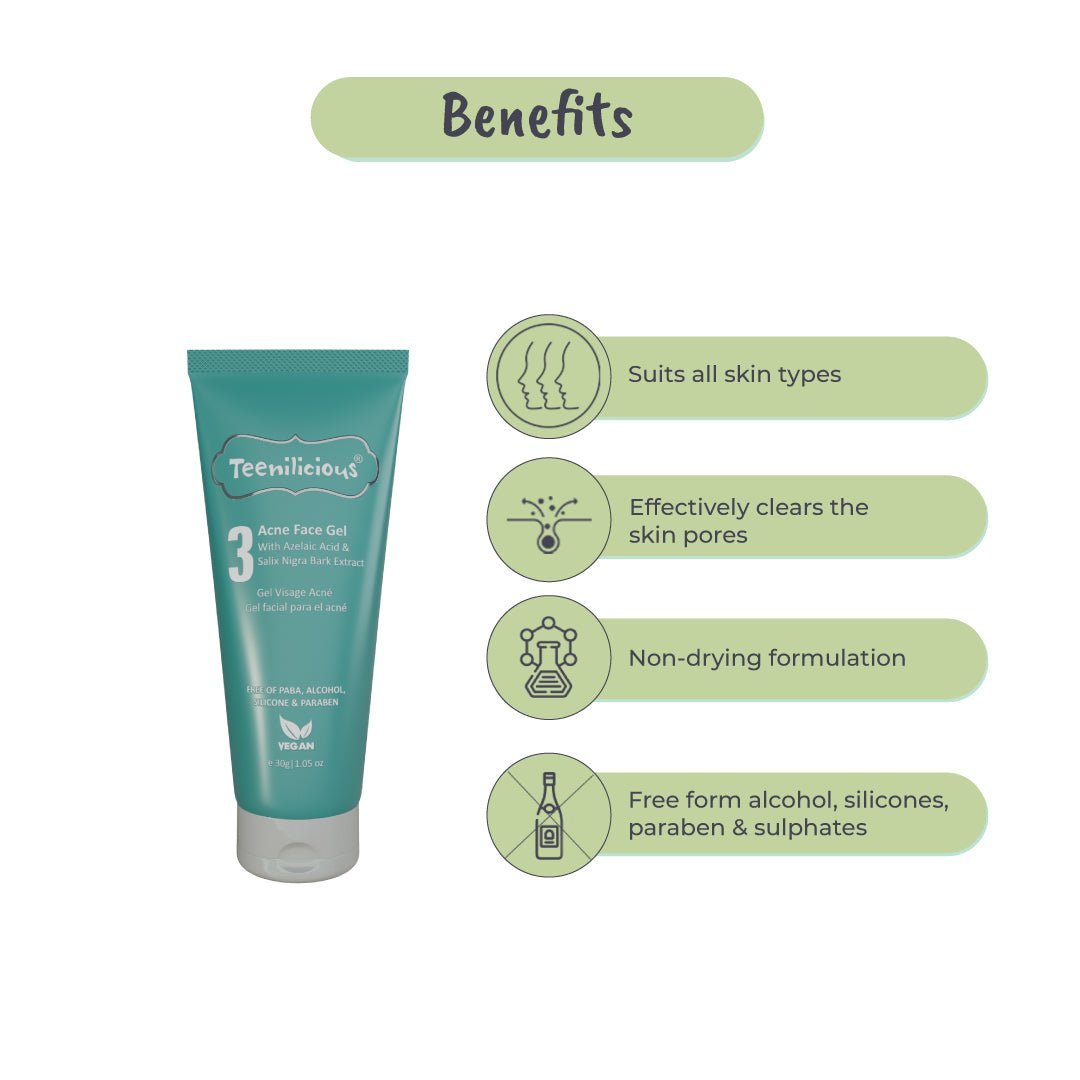 Teenilicious Acne Gel With Azelaic Acid - Clear Skin Pores Off Acne Causing Bacteria