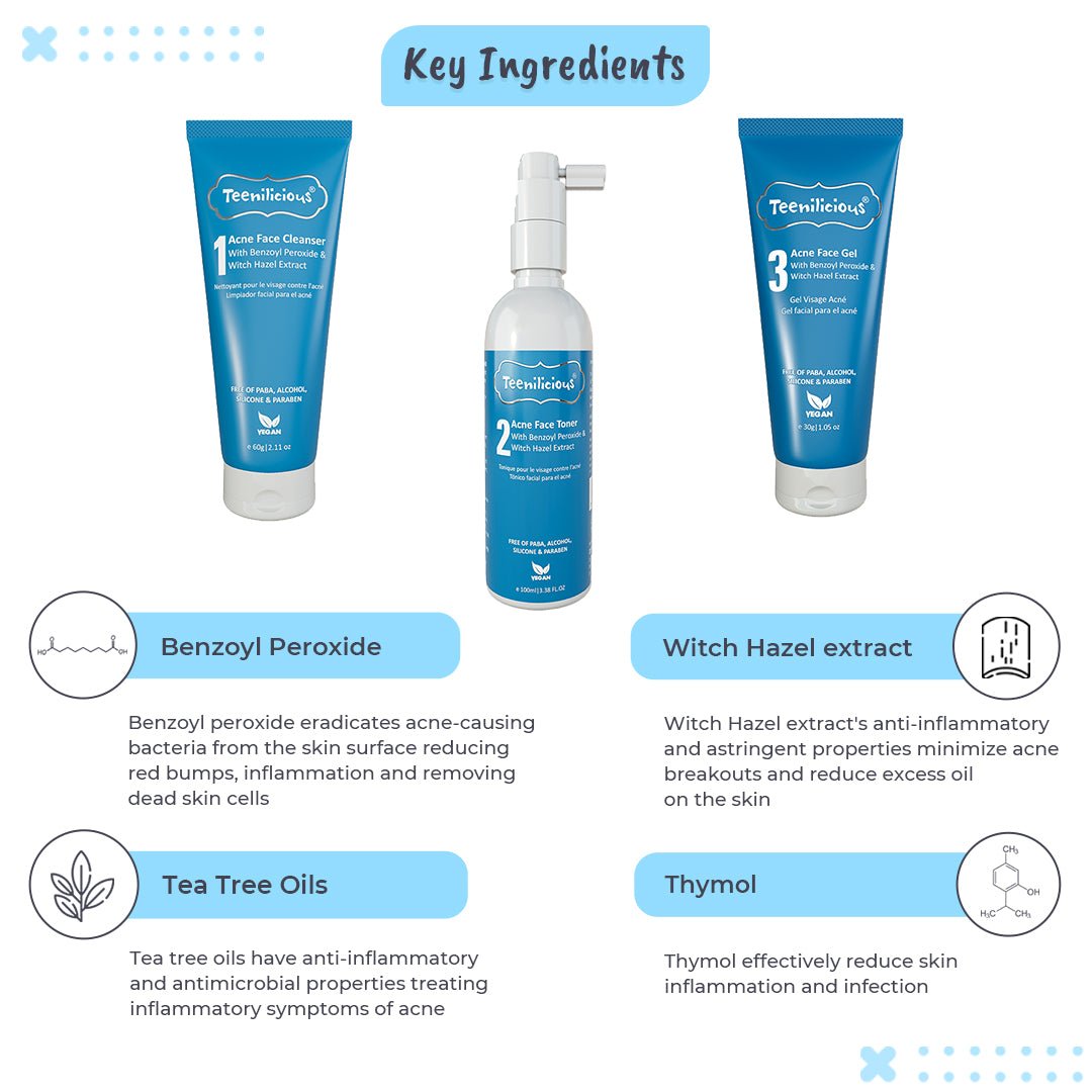 Teenilicious Benzoyl Peroxide Acne Care Kit 190ml - Inflammatory Acne Treatment 190ml