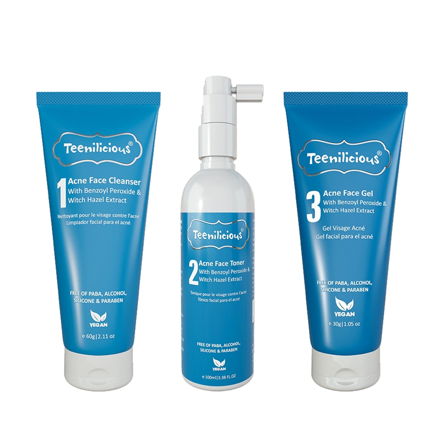 Teenilicious Benzoyl Peroxide Acne Care Kit 190ml - Inflammatory Acne Treatment 190ml