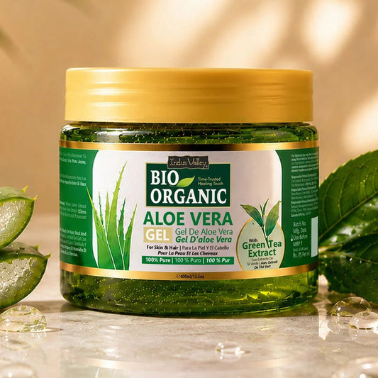 Indus Valley Bio Organic Pure Aloe Vera Gel With Green Tea Extract For Young, Radiant Skin & Hair 400ml