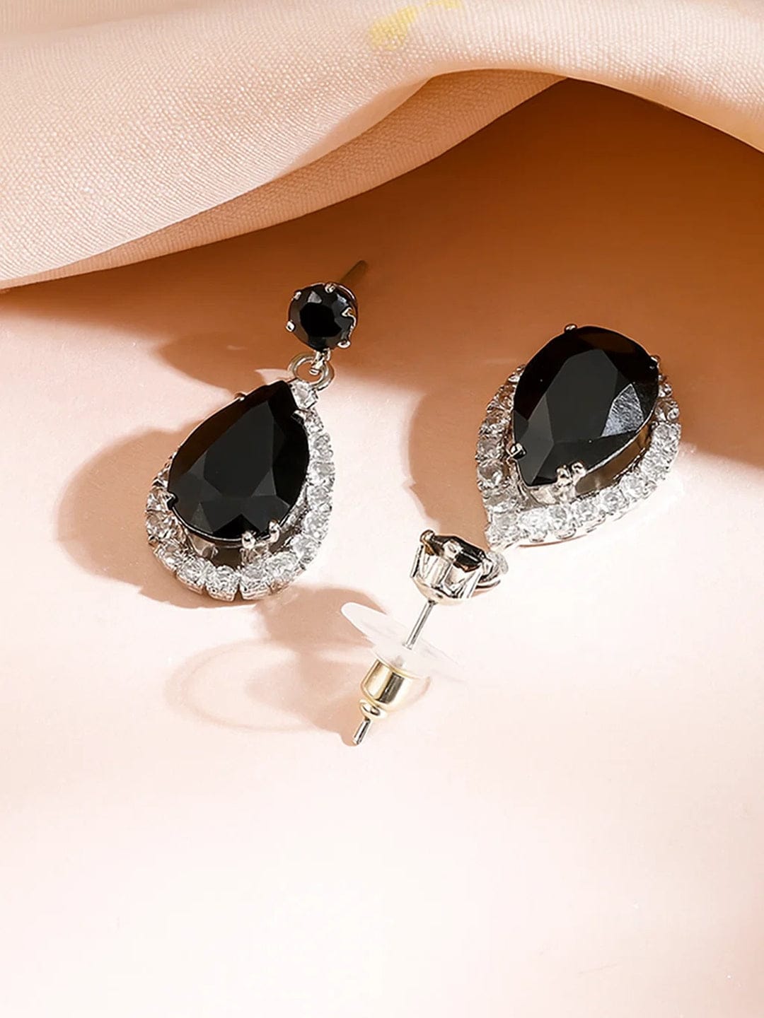 Black American Diamond Zirconia Teardrop Necklace Set フリーサイズ