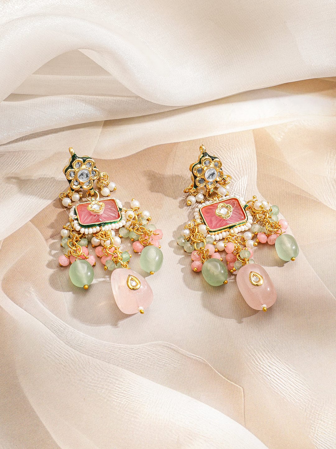Bloom Multihued Kundan Necklace Set Gold