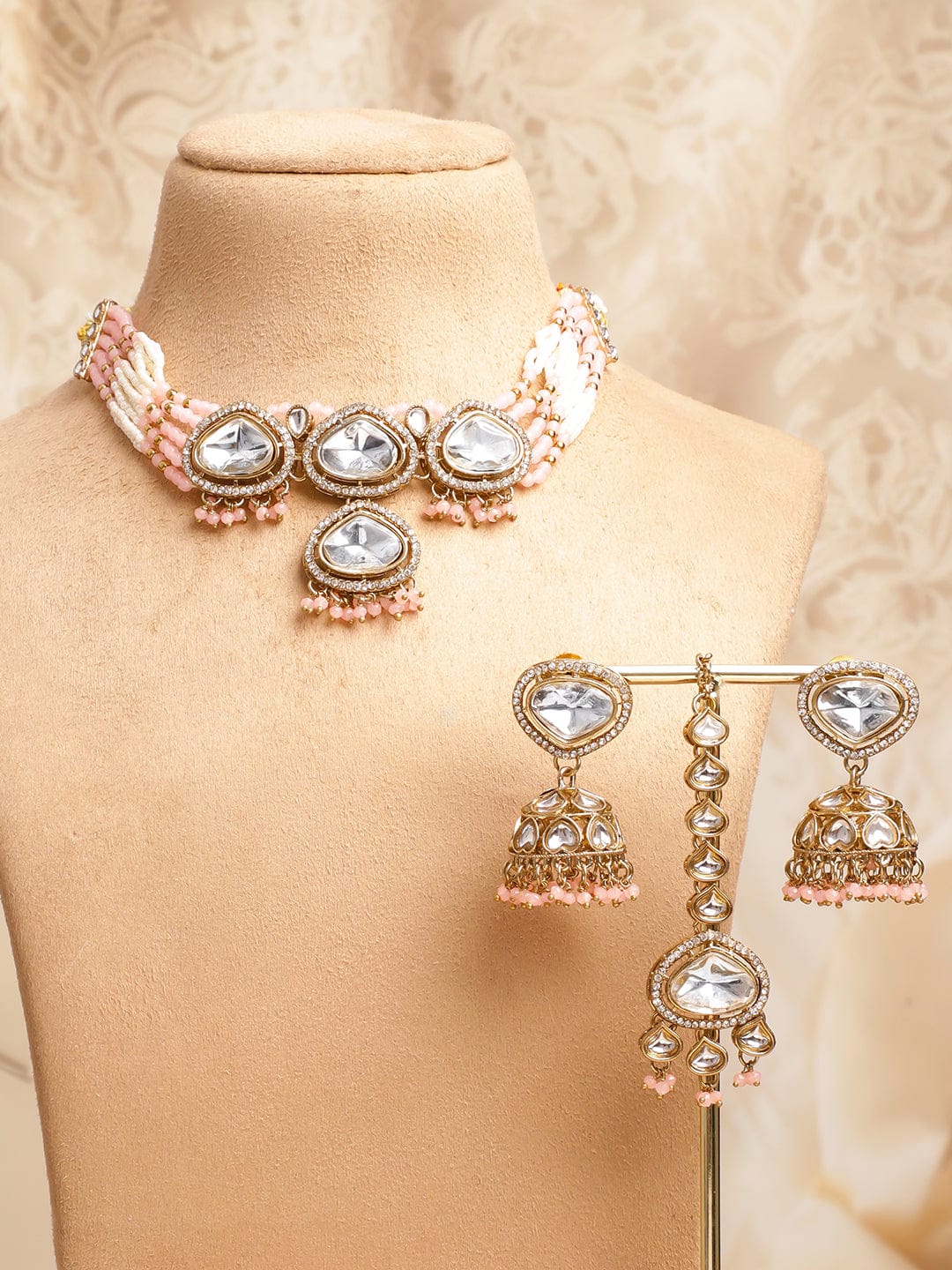 Blush with Polki Kundan Necklace Set フリーサイズ