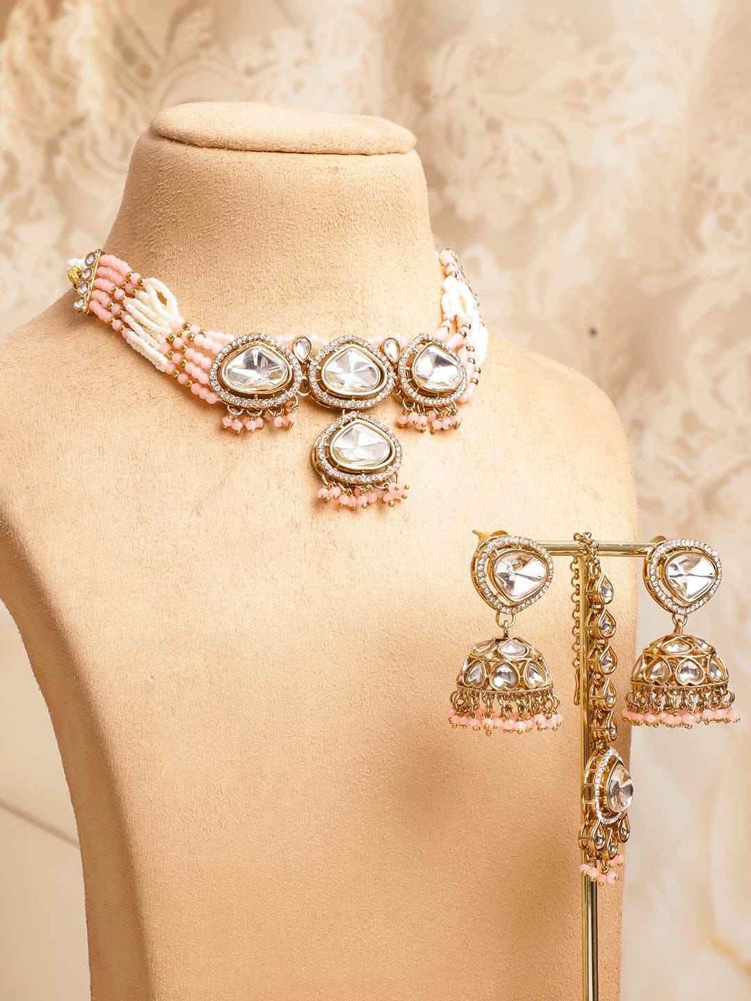 Blush with Polki Kundan Necklace Set フリーサイズ