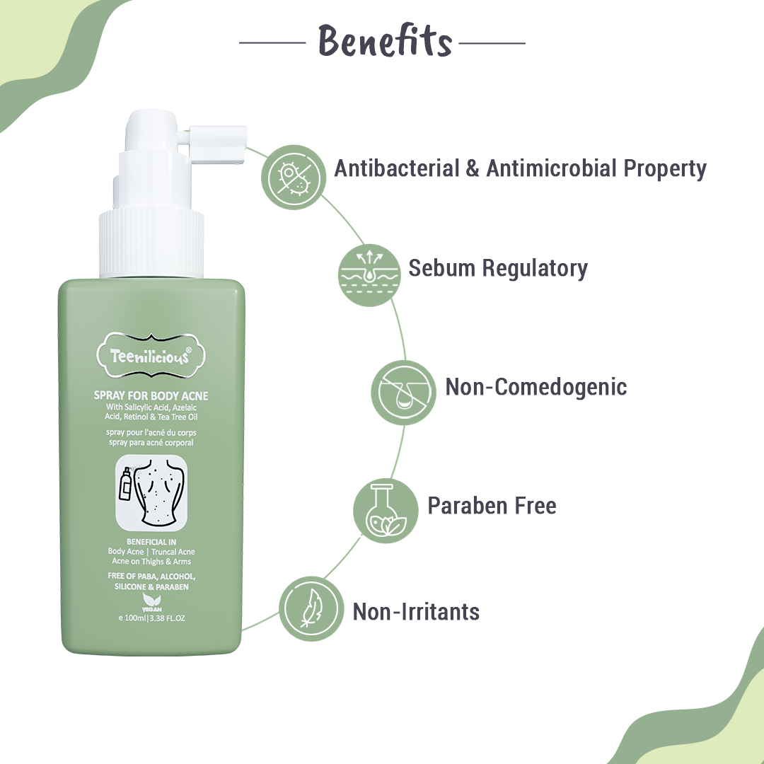 Teenilicious Spray For Body Acne - Body Acne Spray With Salicylic Acid, Azelaic Acid And Retinol