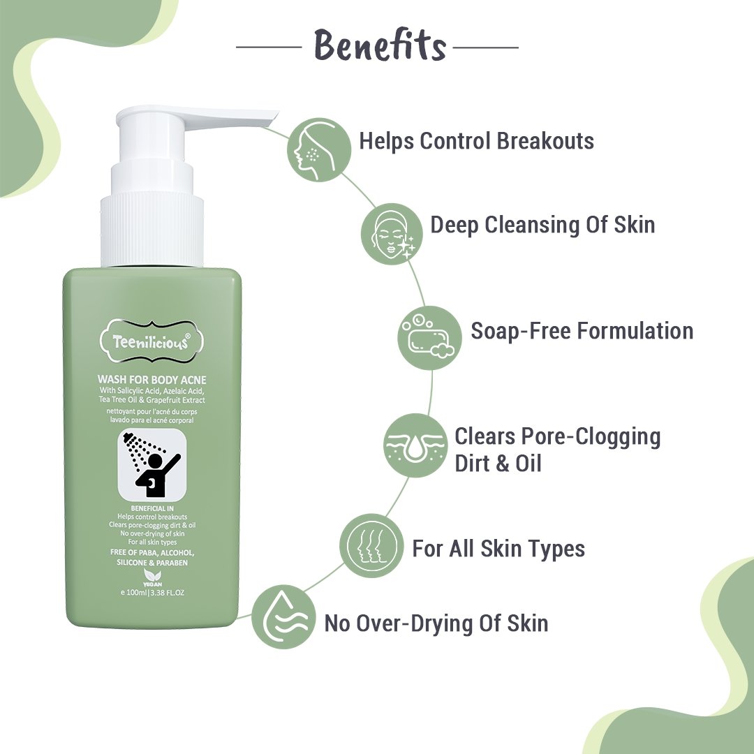Teenilicious Wash For Body Acne - Body Acne Wash With Salicylic Acid, Azelaic Acid And Tea Tree Oil