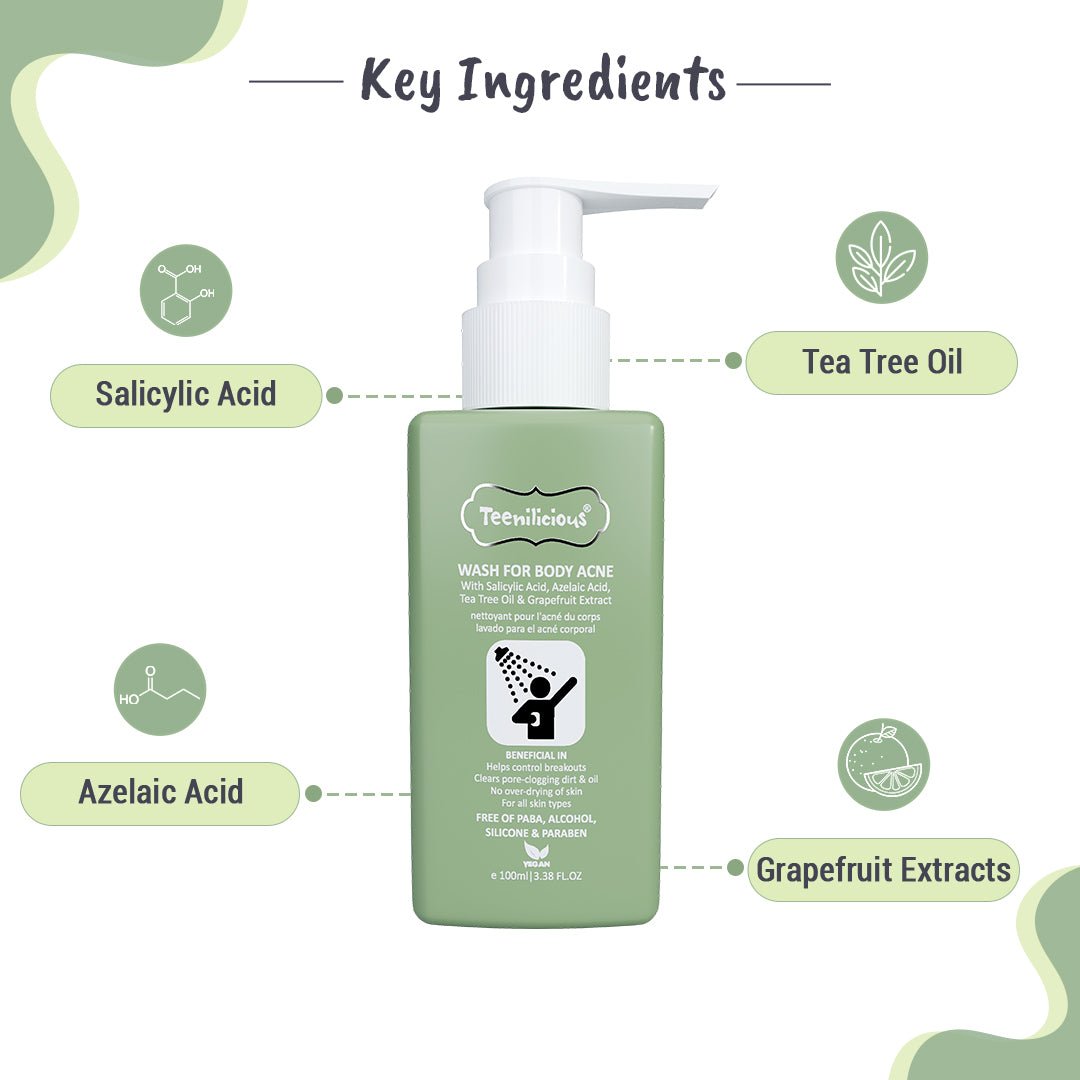Teenilicious Wash For Body Acne - Body Acne Wash With Salicylic Acid, Azelaic Acid And Tea Tree Oil