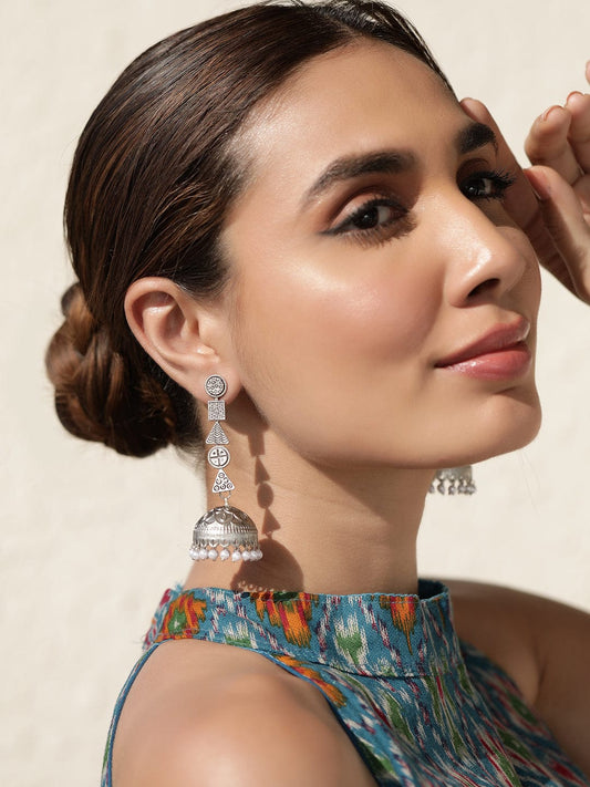 【Rubans】 Boho Elegance Oxidized Jhumka Earrings for Artistic Style｜ボーホーエレガンス オキシダイズド ジュムカイヤリング
