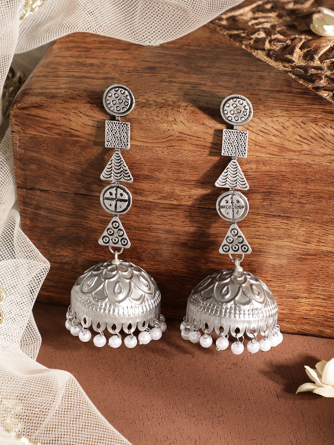 【Rubans】 Boho Elegance Oxidized Jhumka Earrings for Artistic Style｜ボーホーエレガンス オキシダイズド ジュムカイヤリング