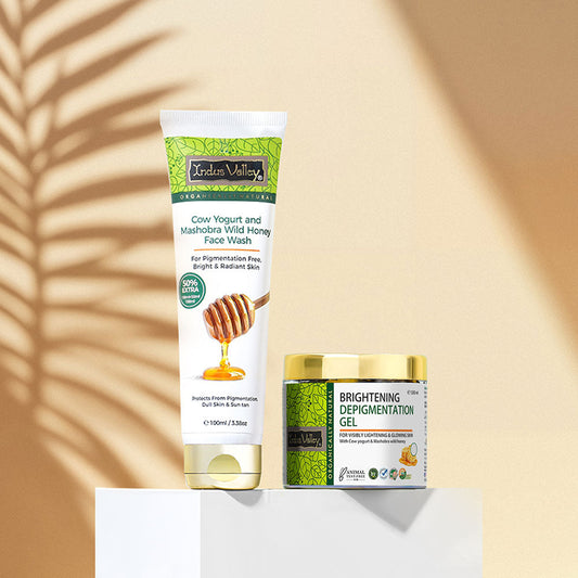 【Indus Valley】 Brightening Depigmentation Gel for Reducing Pigmentation & Dark Spots With Cow Yogurt & Mashobra Honey 100ml · Gel + Face Wash 100ml