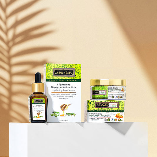 【Indus Valley】 Brightening Depigmentation Gel for Reducing Pigmentation & Dark Spots With Cow Yogurt & Mashobra Honey 50ml · Gel + Depigmentation Elixir 20ml