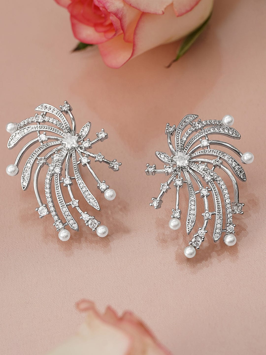 【Rubans】 Brilliant Firework-Inspired Studs｜ロジウムメッキ ホワイトパール AD ファイヤーワーク スタッドイヤリング