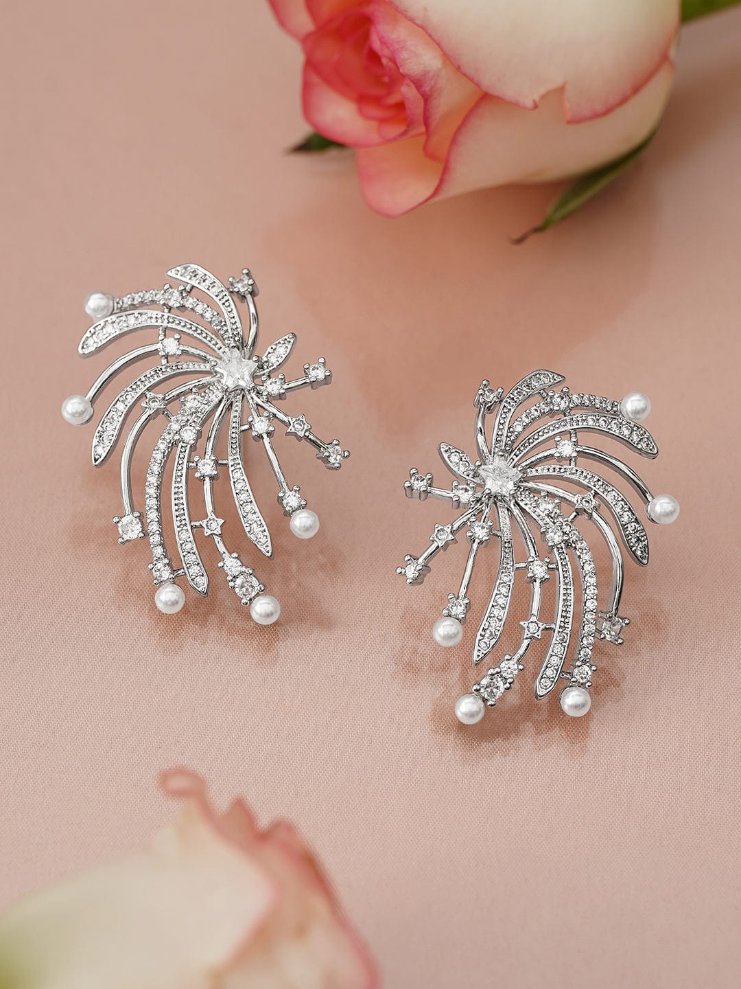 【Rubans】 Brilliant Firework-Inspired Studs｜ロジウムメッキ ホワイトパール AD ファイヤーワーク スタッドイヤリング