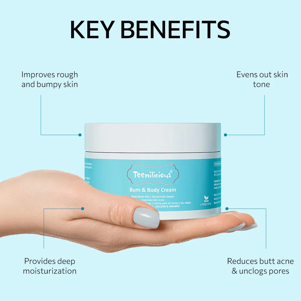 Teenilicious Bum Body Cream with Retistar & Shea Butter for Butt Acne