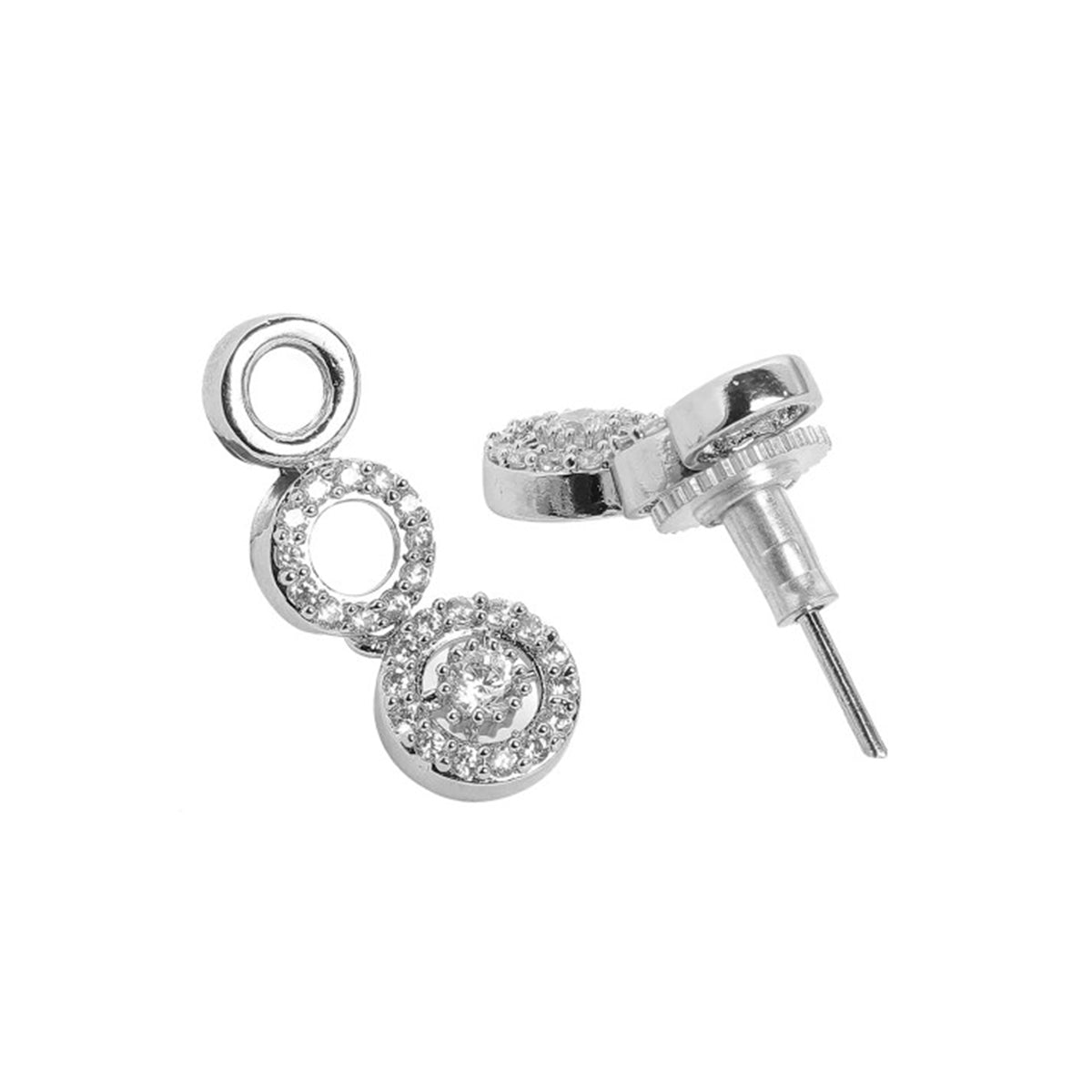 Rubans Silver Plated Minimal and Elegant AD Necklace Set Silver