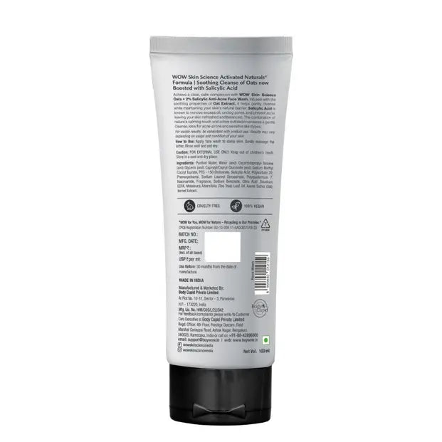 Oat Extract Salicylic Acid Anti Acne Face Wash