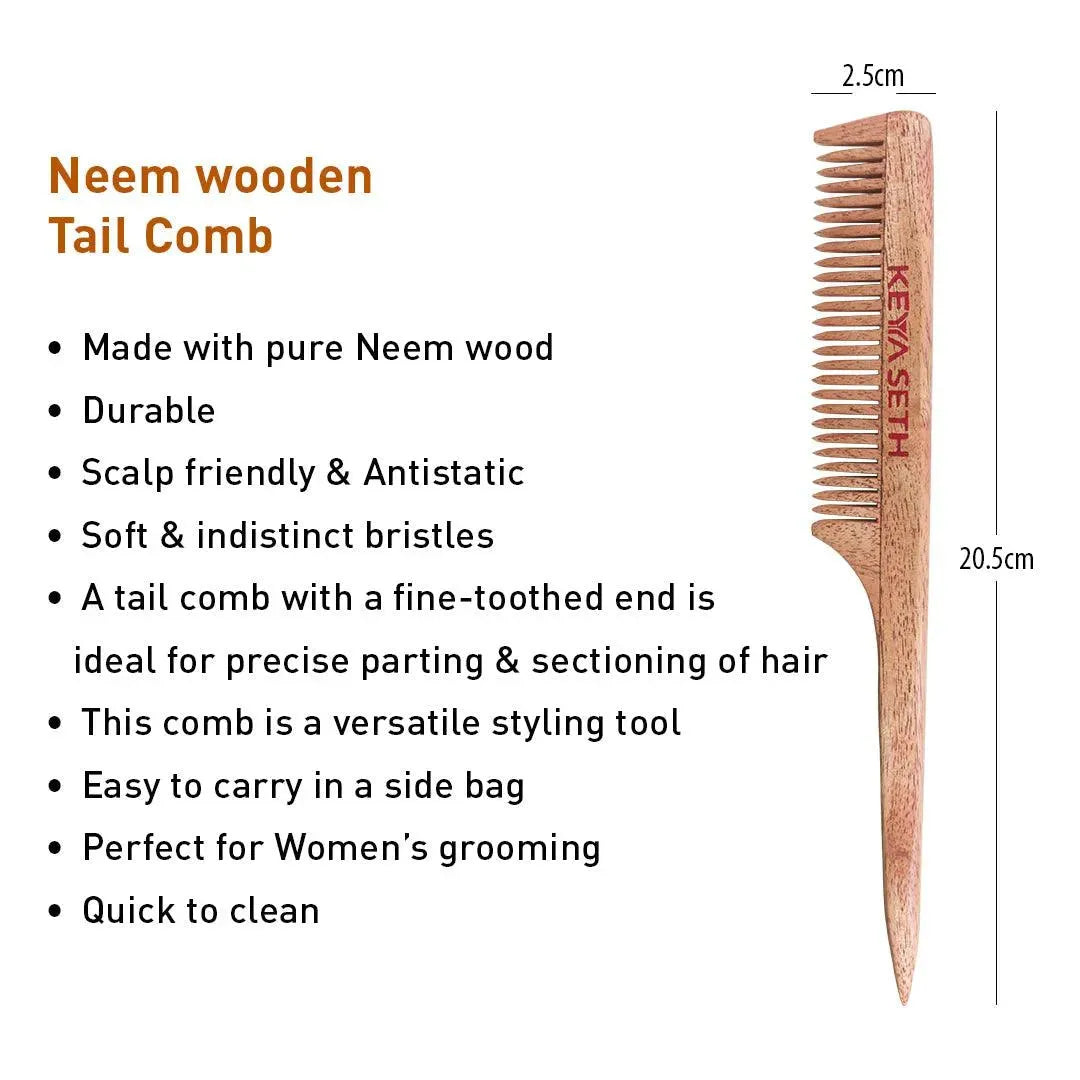 Handmade Neem Wooden Comb for Women Detangling, Promotes Hair Growth, Frizz Control, Perfect for Hair Partition, Suitable for All Hair Types, Dual tooth & Tail Comb Combo 100g