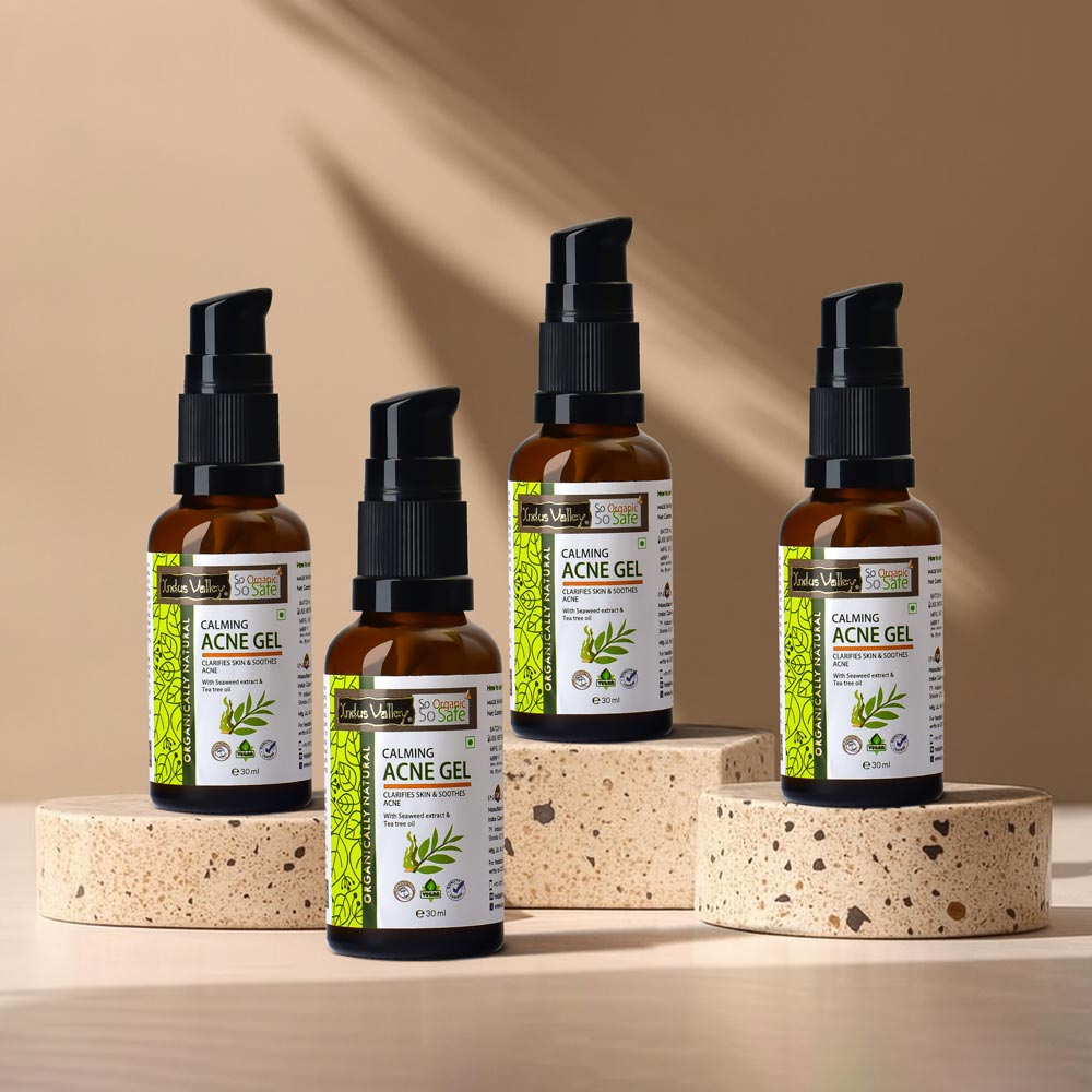 【Indus Valley】 Calming Acne Gel Clarifies Skin & Soothes Acne With Seaweed Extract & Tea Tree Oil - 30ml. Pack of 4